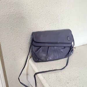 VNTG 90s Gray leather double fold crossbody bag  strap crossbody clutch purse